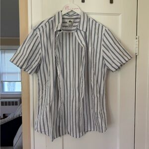 Quiksilver Blue and White Striped Casual Button Down Shirt